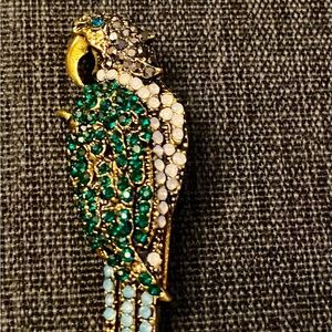 Parrot Green and Gold Brooch with Emerald Stones